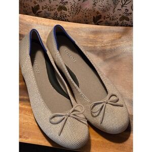 Rothy's The Pointy Flat Shoes Silver Knit Bow Ballet Comfort Size 9.5
